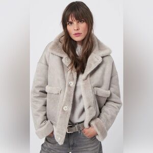 REPEAT Cashmere Brand Reversible Oversize Faux Fur/Sueded Teddy Jacket Gray Lux!